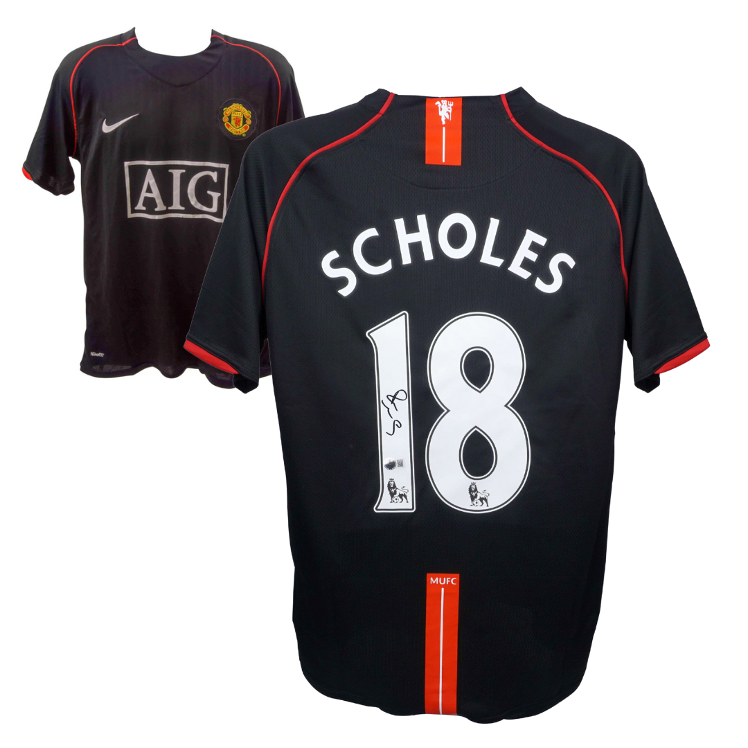 Paul Scholes Signed Manchester United Soccer Jersey #18 with Beckett Witness